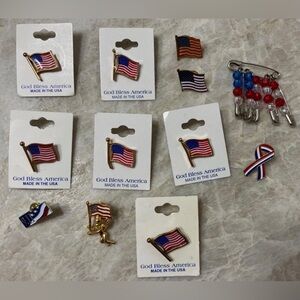 USA American Flag Angel God Bless 9-11 Lapel Pin Tie Tack Lot - 12 Patriotic